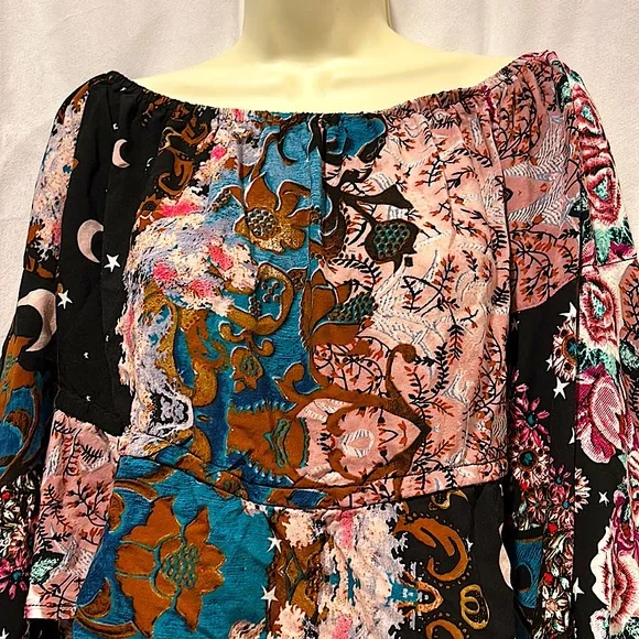 Jaase Boho Floral Multi-color/pattern Flutter Sleeve Crop Top Shirt **Size S** - Picture 3 of 5